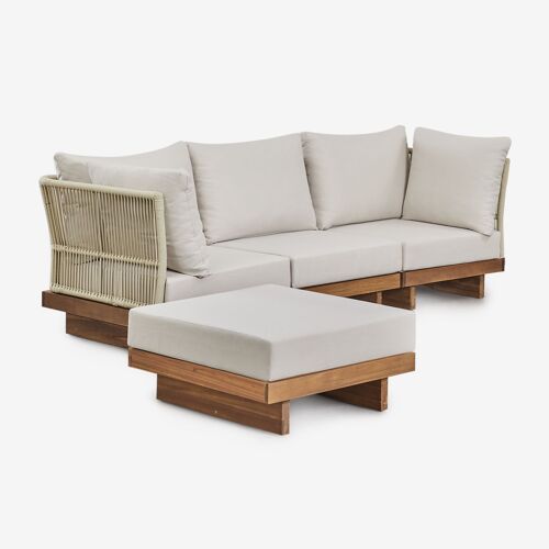 Canapé modulaire Dailin 3 pièces avec 2 fauteuils d'angle et pouf en bois d'acacia Brun Acacia