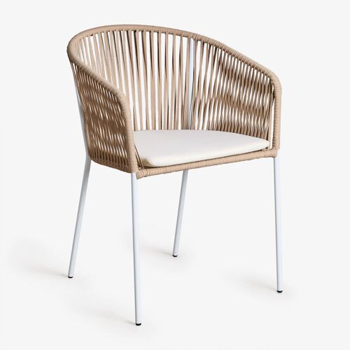 Chaise de salle à manger avec accoudoirs en fer et corde tressée Jocelyn Naturel - Blanc