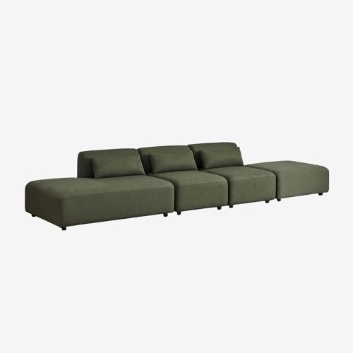 Canapé modulable 3 pièces avec méridienne gauche et pouf Fogler