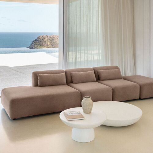 Canapé modulable 3 pièces avec méridienne gauche et pouf Fogler