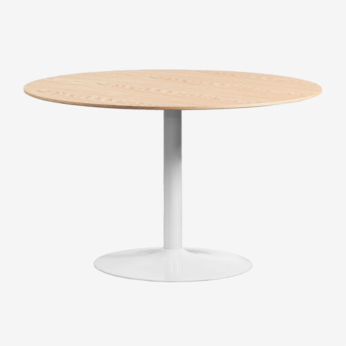 Table de salle à manger ronde en MDF et fer Yvetta Marron Chêne Blanc Ø120 cm