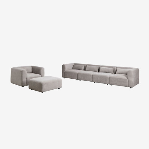 Ensemble de salon avec canapé modulable 4 pièces, fauteuil et pouf Fogler