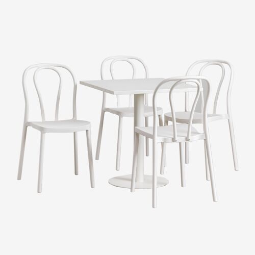 Set De Table Carrée 70x70 Cm Et 4 Chaises De Jardin Mizzi Blanc Gardenia