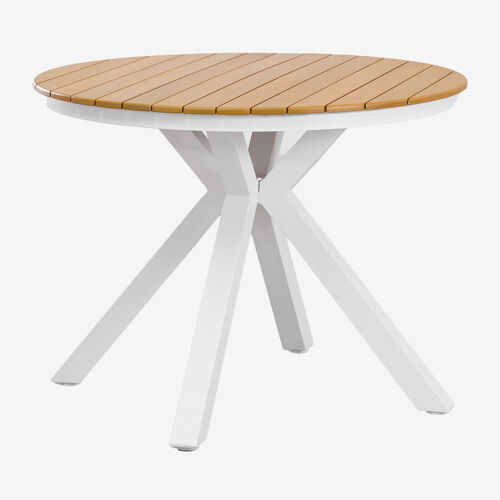 Table De Jardin Ronde En Bois D'eucalyptus Et Aluminium Archer Blanc Gardenia Ø100 Cm