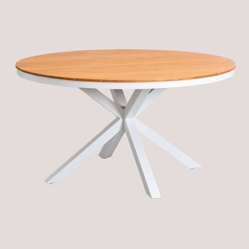 Table De Jardin Ronde En Bois D'eucalyptus Et Aluminium Archer Blanc Gardenia Ø140 Cm