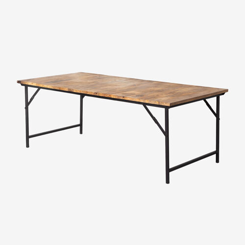 Table à manger rectangulaire 200x100 cm pliable en bois de manguier et Fer Noir de Carbone