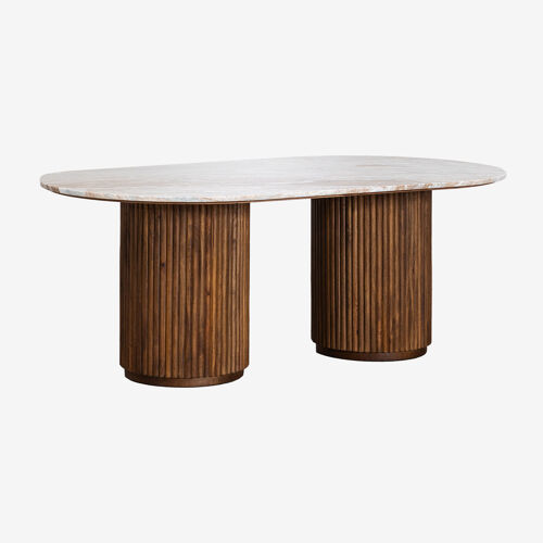 Table à manger ovale 200x100 cm en pierre naturelle et bois de manguier Giselda