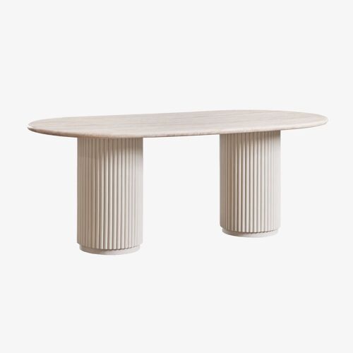 Table à manger ovale 200x100 cm en pierre naturelle et bois de manguier Giselda