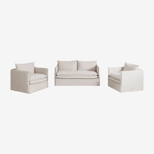 Ensemble de salon avec canapé 2 places et 2 fauteuils en lin et coton Grace