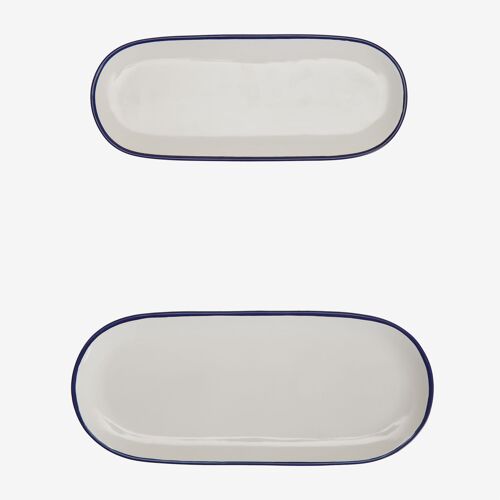 Set de 2 plateaux en grès Ronilena Blanc Gardenia - Bleu Ken