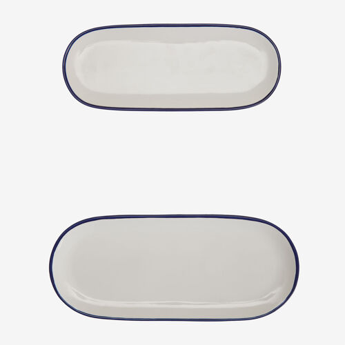 Set de 2 plateaux en grès Ronilena Blanc Gardenia - Bleu Ken