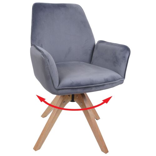 Chaise de salle à manger HWC-G67, chaise de table à manger, chaise de cuisine, chaise avec accoudoirs, pivotante, en bois et velours 320 g/m², MVG   gris foncé