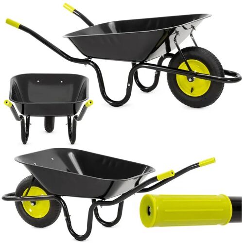 Springos® Brouette de jardin 120 L chariot de transport acier roue pneumatique