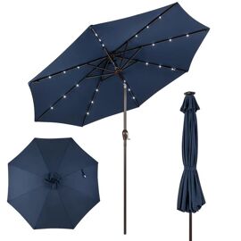 Parasol De Jardin Déporté Inclinable Costway - 24 Lumières Led - Dia.3x2,5m - Structure En Métal Robuste - Anti-Uv - Bleu Foncé
