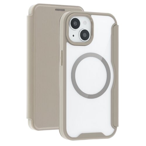 Coquedetelephone.fr Bookcase Transparente avec MagSafe Apple iPhone 15 Beige