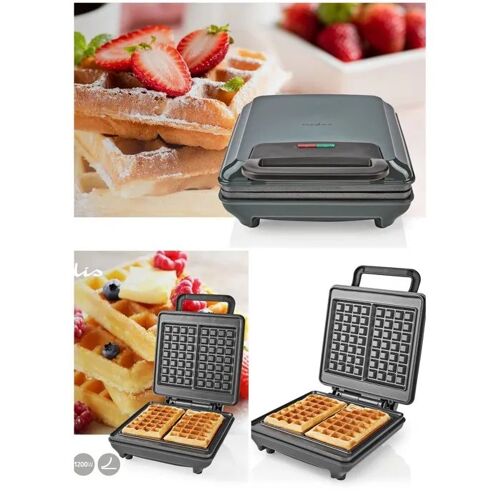 Gaufrier électrique 1200W Revêtement témoin de chauffe Poignée isolante Aluminium