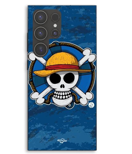 Coque Pour Samsung Galaxy S23 Ultra One piece tête de mort logo fond bleu manga anime Maniacase