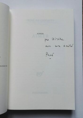 René De Ceccatty Aimer Avec Un Envoi Autographe Signé 1996 Nrf Gallimard Avec Une Carte Postale Autographe Signée