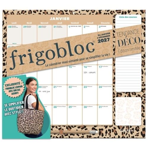Frigobloc Mensuel Avec Sac Léopard 2027 - Calendrier / Mois (De Janv - À Déc. 2027)