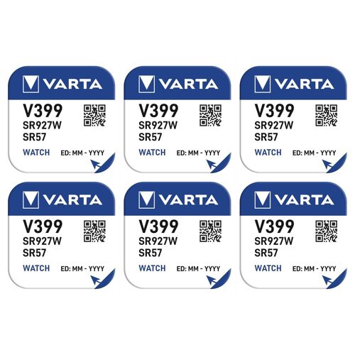 VARTA Lot de 6 Piles oxyde argent pour montres V399 (SR57), High Drain
