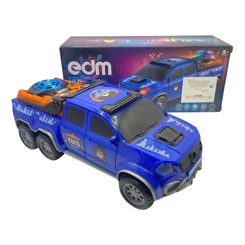 Voiture Pick-up Jouet 6x6 LED Lumineux Sonore Rotation 360° Portes Ouvrantes Enfant à Piles Bleu - NONOVIVI