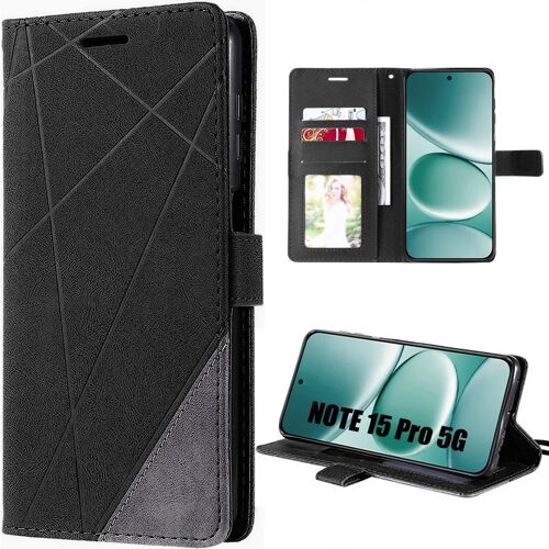 Coque pour Xiaomi Redmi Note 15 Pro 5G, Protection Anti-Rayures Antichoc Synthécuir - Noir Gris - E.F.Connection