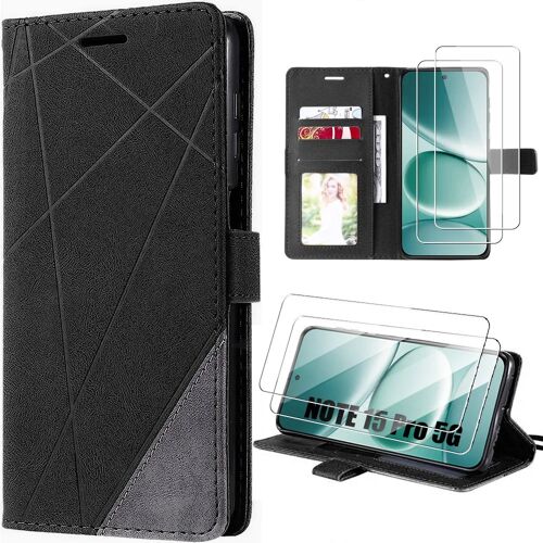 Coque pour Xiaomi Redmi Note 15 Pro 5G, Anti-Rayures Antichoc Synthécuir - Noir - 2 Verres Trempés - E.F.Connection