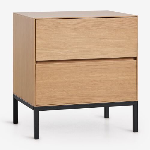 Table de chevet rectangulaire 50x40 cm en MDF et placage chêne Bromley Marron Chêne