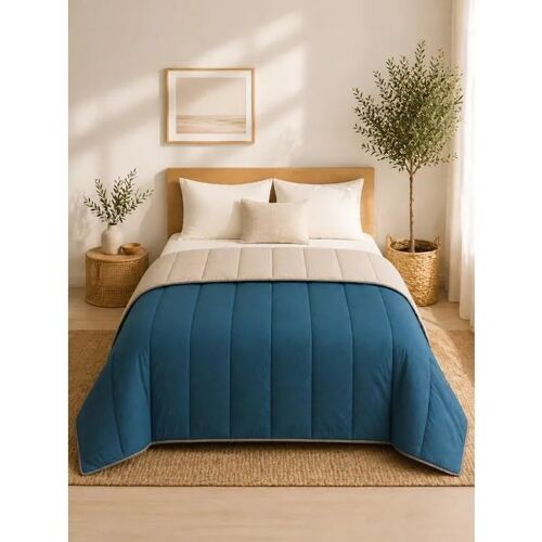 Couette Ultra Légère Bleu Canard / Taupe - 2 Personnes 240 X 260 - Spécial Été - Mortreux