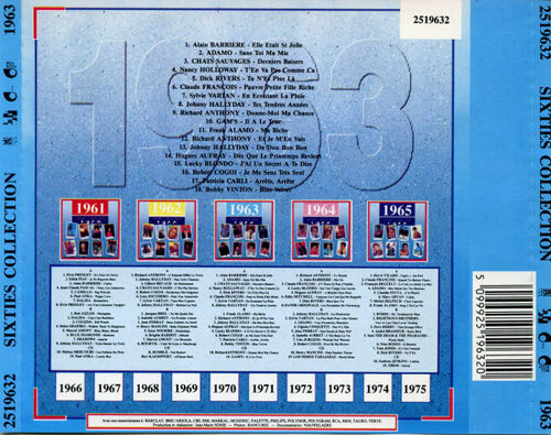 Tubes De L' Année 1963 - 18 Titres - Nancy Holloway "T' En Va Pas Comme Ça" / Dick Rivers "Tu N' Es Plus Là" / Richard Anthony "Donne Moi Ma Chance" / Frank Alamo "Ma Biche" / Patricia Carli ...