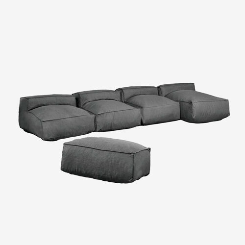 Canapé méridienne modulable 4 pièces et pouf Dojans Gris Granit
