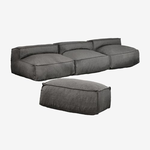 Canapé et pouf modulaires 3 pièces Dojans Gris Granit
