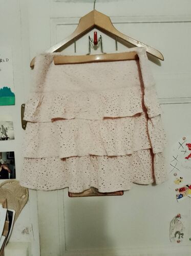Jupe En Dentelle Rose Claire À Volants 42 Xl Camaïeu.