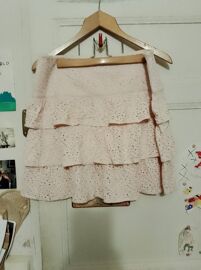 Jupe En Dentelle Rose Claire À Volants 42 Xl Camaïeu.