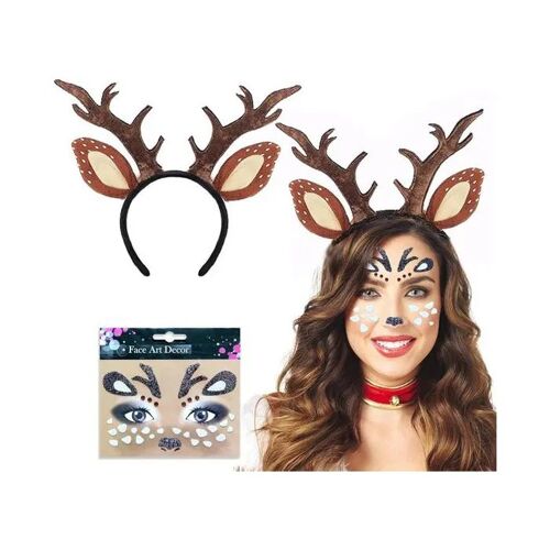 Lot De 2 Serre-Têtes Johiux Bois De Cerf Fourrure Synthétique Polyester Halloween Noël Carnaval Tatouage Visage Autocollant