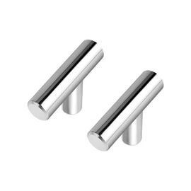Poignées de meubles acier inoxydable chrome poli T-Bar 15 pièces 5 cm, montage 1 trou, diamètre 12 mm, pour armoires tiroirs