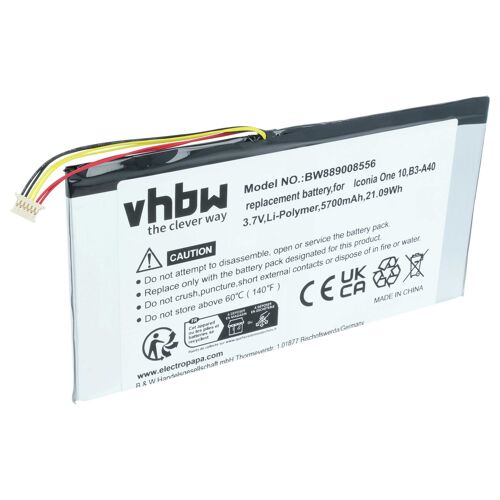 vhbw Batterie compatible avec Acer Iconia One 10 B3-A40 tablette pad (5700mAh, 3,7V, Li-polymère)