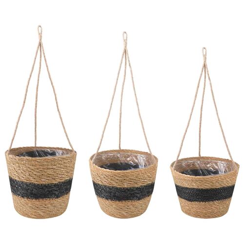 Vidaxl Paniers À Plantes En Herbe De Mer 3 Pcs Naturel Et Noir