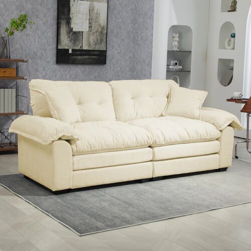Canapé Droit 2 Places en Chenille,213cm Avec coussin,Ressorts Ensachés,Confort Longue Assise,Beige
