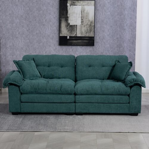 Canapé Droit 2 Places En Chenille,213cm Avec Coussin,Ressorts Ensachés,Confort Longue Assise,Vert