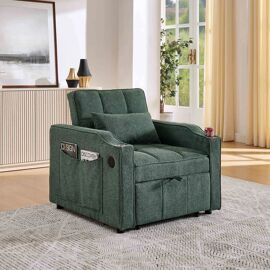 Canapé-lit 3 en 1 Minimaliste Élégant et Luxueux, Design Coulissant Transformable, Prise USB, Idéal pour la Sieste- Vert