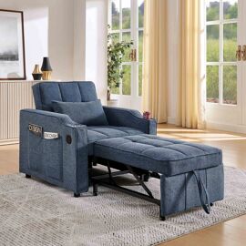 Canapé-lit 3 en 1 Minimaliste Élégant et Luxueux, Design Coulissant Transformable, Prise USB, Idéal pour la Sieste- Bleu Marine