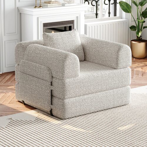 Canapé modulable 1 place avec compartiment,Sofa convertible en chenille,Accoudoir multifonction, Idéal petit espace,Kaki