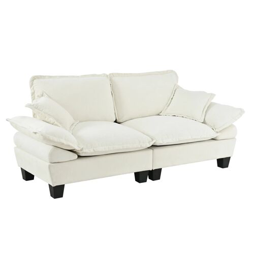Canapé droit modulaire 2 places avec accoudoirs incurvés,Canapé bateau à voile en Tissu chenille velouté,Beige