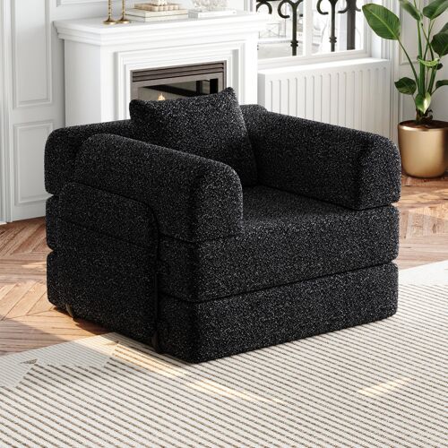 Canapé modulable 1 place avec compartiment,Sofa convertible en chenille,Accoudoir multifonction, Idéal petit espace,Noir