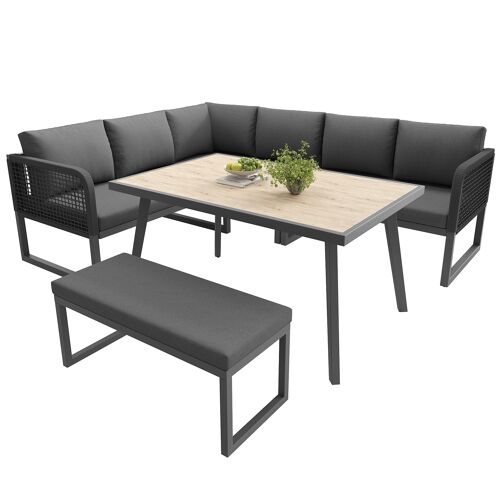 Ensemble Mobilier De Jardin 8 Places Modulable- Canapé D'angle Rotin Tressé Gris Coussin Haute Résilience Amovible