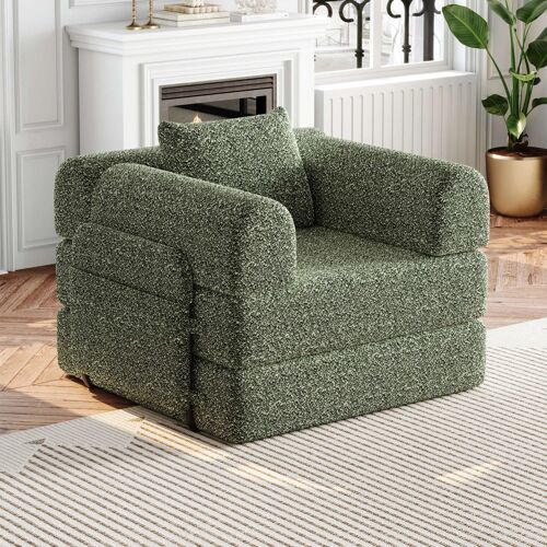 Canapé modulable 1 place avec compartiment,Sofa convertible en chenille,Accoudoir multifonction, Idéal petit espace,Vert