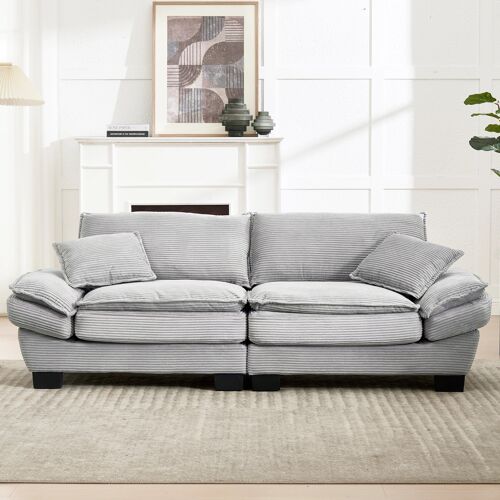 Canapé droit 2 Places Confortable- Assise Ultra-Profonde- Rembourrage Élastique- 224×81×81cm- Gris clair