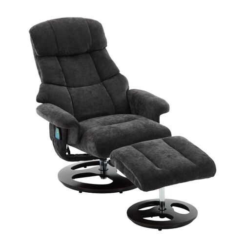 Fauteuil relax avec massage et chauffage 5 points,Rotation 360° Dossier réglable 140°,Avec repose-pieds,En Tissu Chenille,Noir