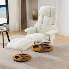 Fauteuil relax avec massage et chauffage 5 points,Rotation 360° Dossier réglable 140°,Avec repose-pieds,En Tissu Chenille,Blanc